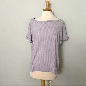 BiBi Lavender Lilac Light Purple Waffle Knit Short Sleeve Oversized Top Size S